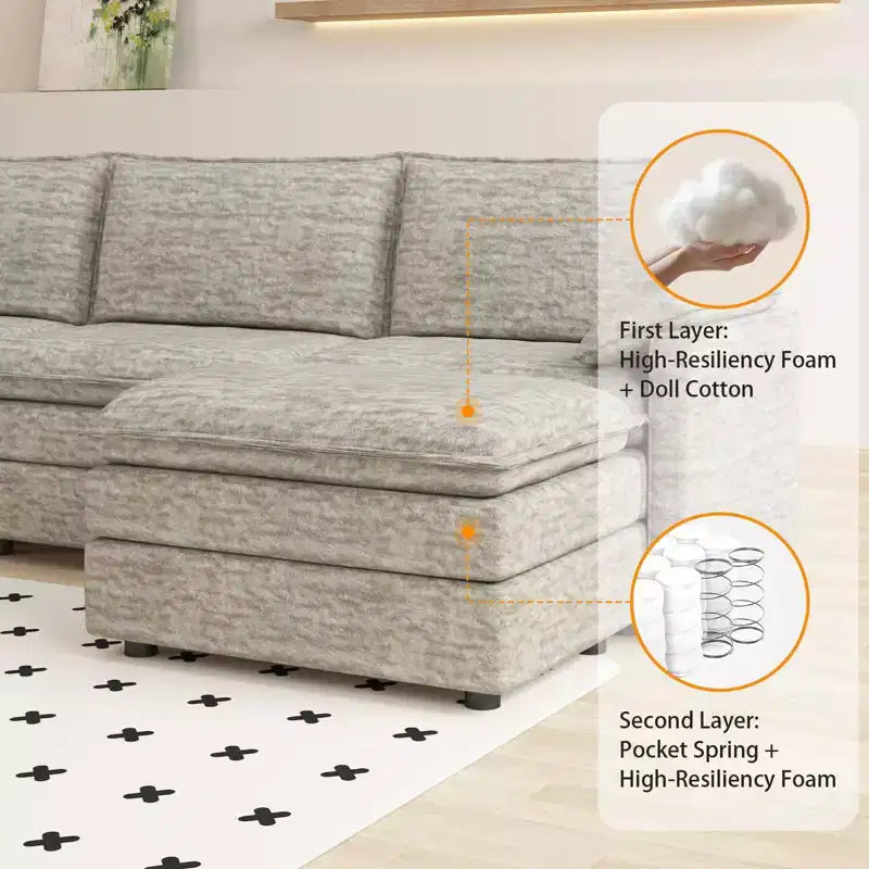 Canapé nuage confortable, canapé modulaire en L moderne en chenille