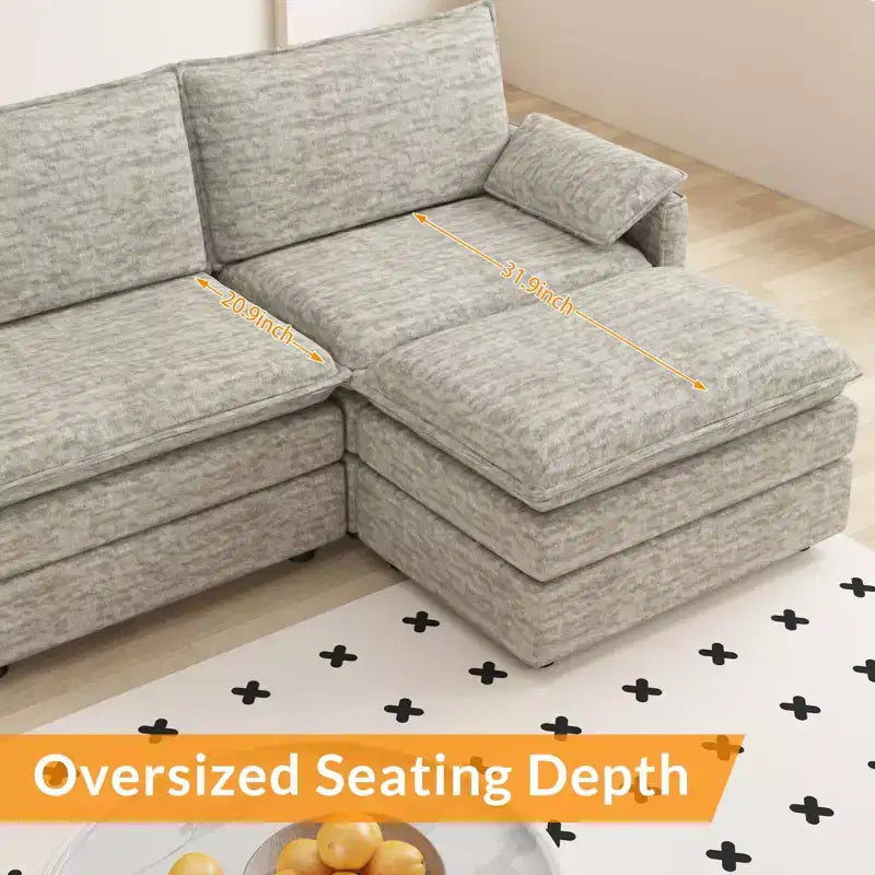 Canapé nuage confortable, canapé modulaire en L moderne en chenille