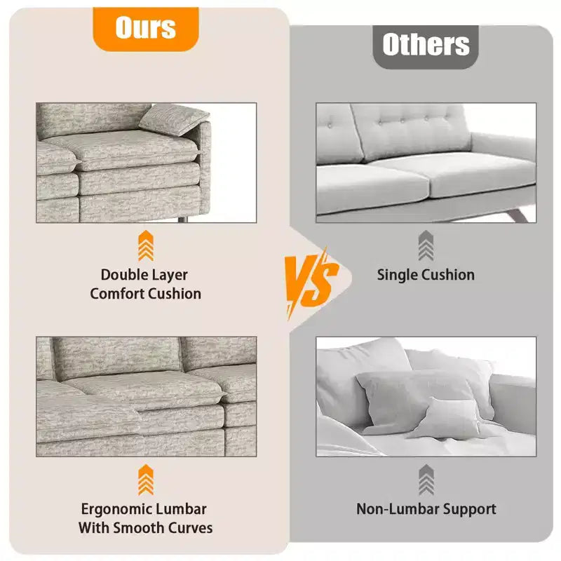 Canapé nuage confortable, canapé modulaire en L moderne en chenille