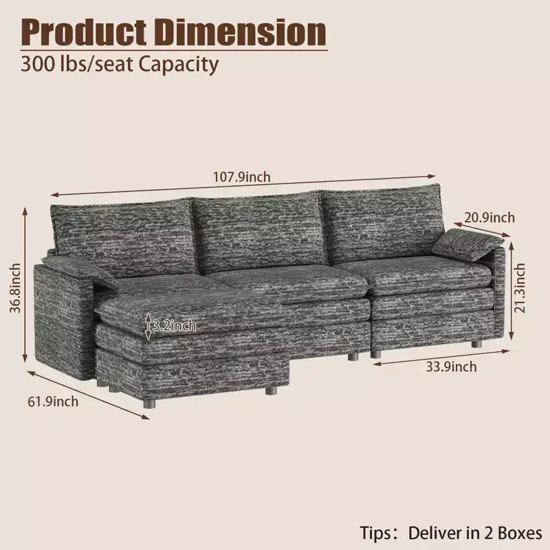 Canapé nuage confortable, canapé modulaire en L moderne en chenille