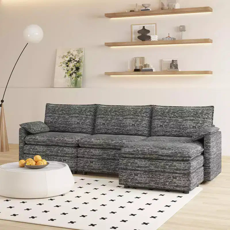 Canapé nuage confortable, canapé modulaire en L moderne en chenille