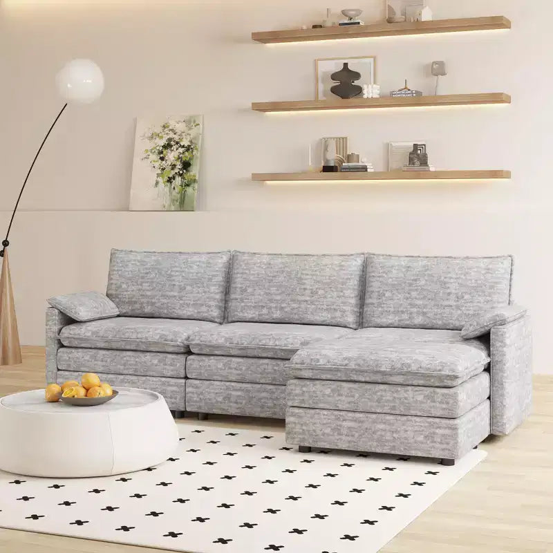 Canapé nuage confortable, canapé modulaire en L moderne en chenille