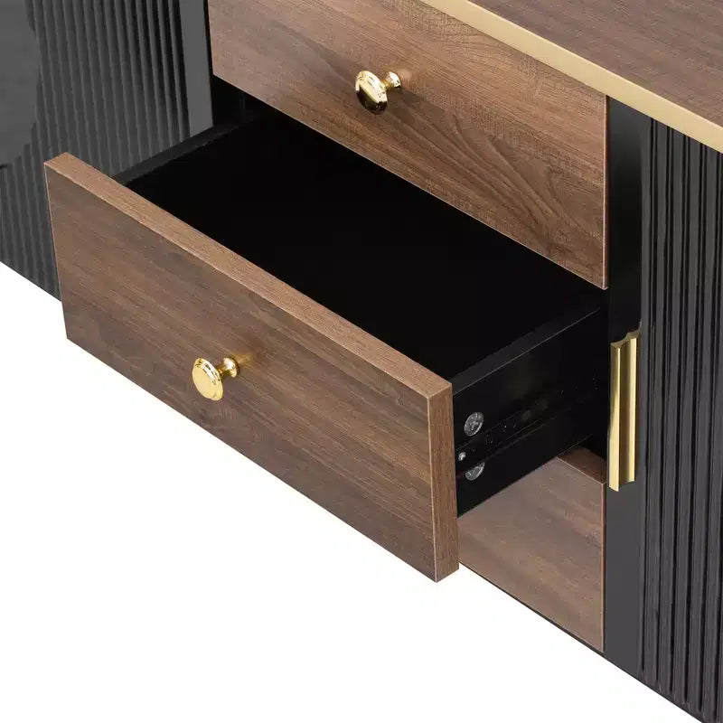 Meuble TV console moderne avec placards et poignées métalliques