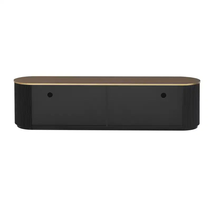 Meuble TV console moderne avec placards et poignées métalliques