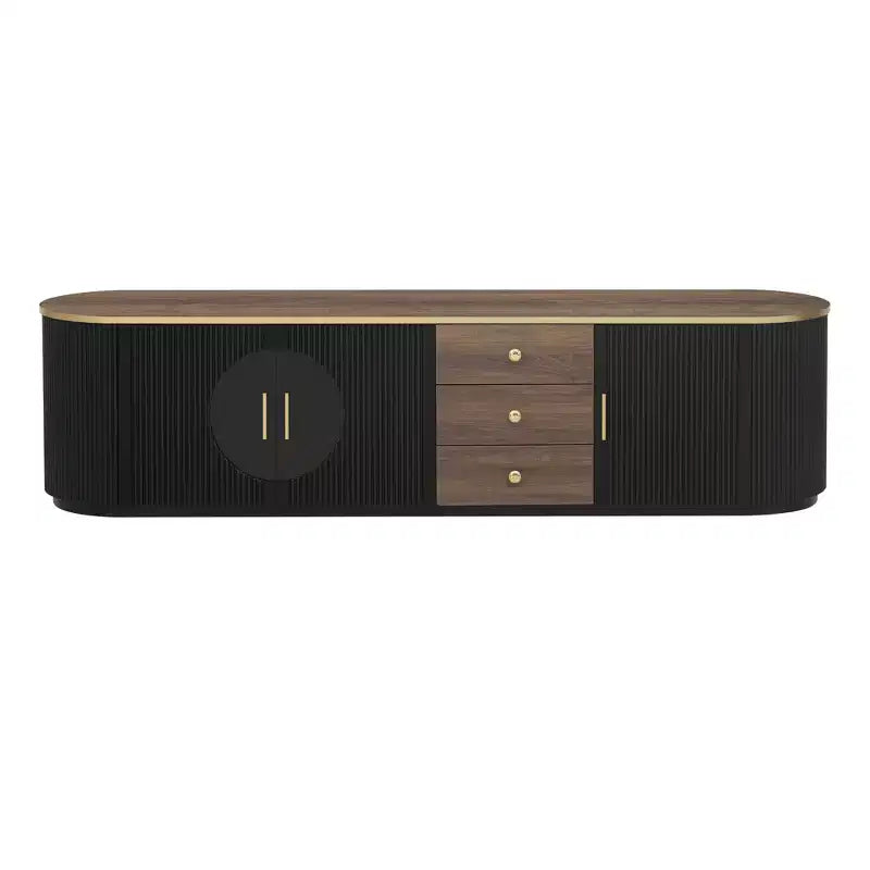 Meuble TV console moderne avec placards et poignées métalliques