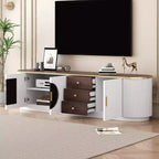 Meuble TV console moderne avec placards et poignées métalliques