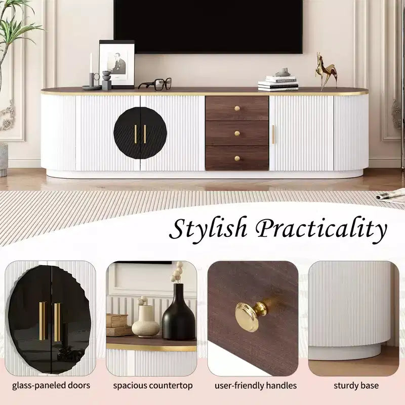 Meuble TV console moderne avec placards et poignées métalliques