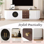 Meuble TV console moderne avec placards et poignées métalliques