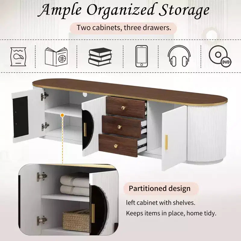 Meuble TV console moderne avec placards et poignées métalliques