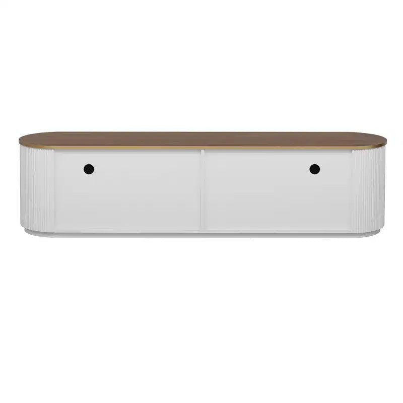 Meuble TV console moderne avec placards et poignées métalliques