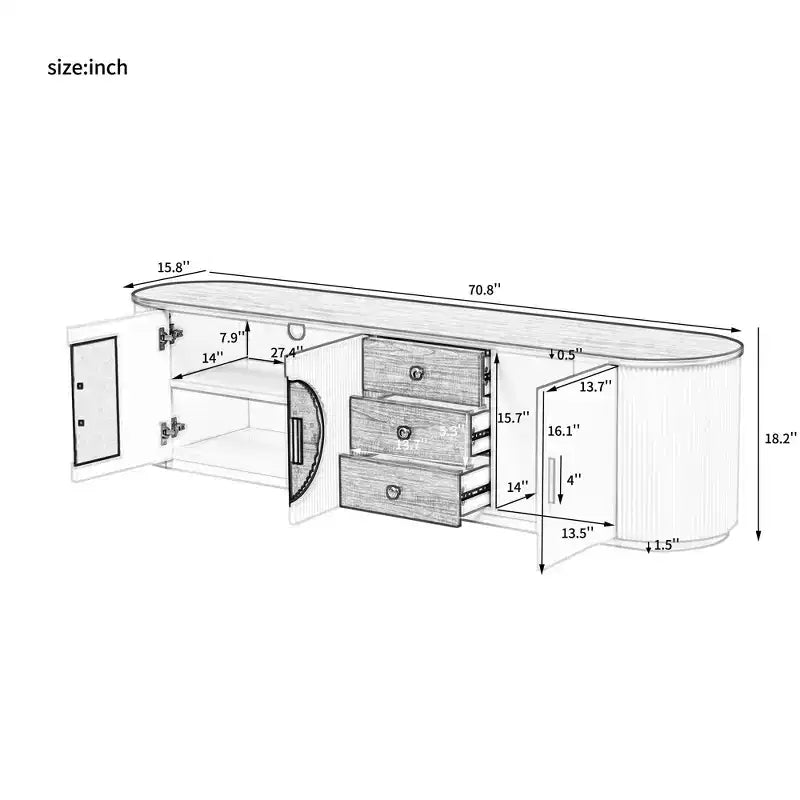 Meuble TV console moderne avec placards et poignées métalliques