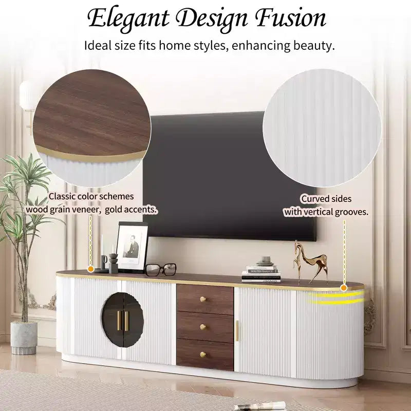 Meuble TV console moderne avec placards et poignées métalliques