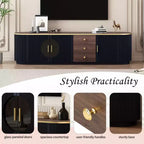 Meuble TV console moderne avec placards et poignées métalliques