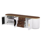 Meuble TV console moderne avec placards et poignées métalliques