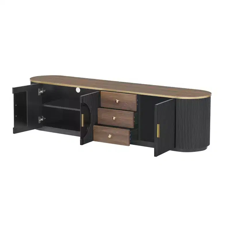 Meuble TV console moderne avec placards et poignées métalliques