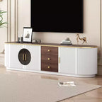 Meuble TV console moderne avec placards et poignées métalliques