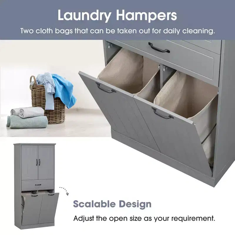 Armoire de Rangement Haute de Salle de Bain Double Meuble Autoportant de Rangement au Sol