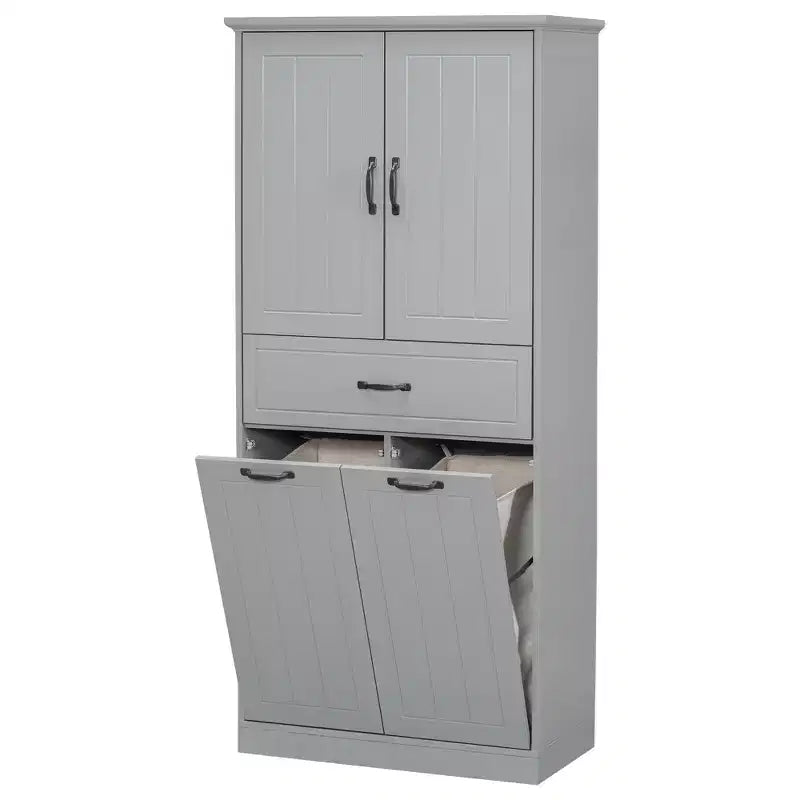 Armoire de Rangement Haute de Salle de Bain Double Meuble Autoportant de Rangement au Sol