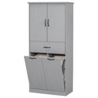 Armoire de Rangement Haute de Salle de Bain Double Meuble Autoportant de Rangement au Sol