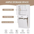 Armoire de Rangement Haute de Salle de Bain Double Meuble Autoportant de Rangement au Sol