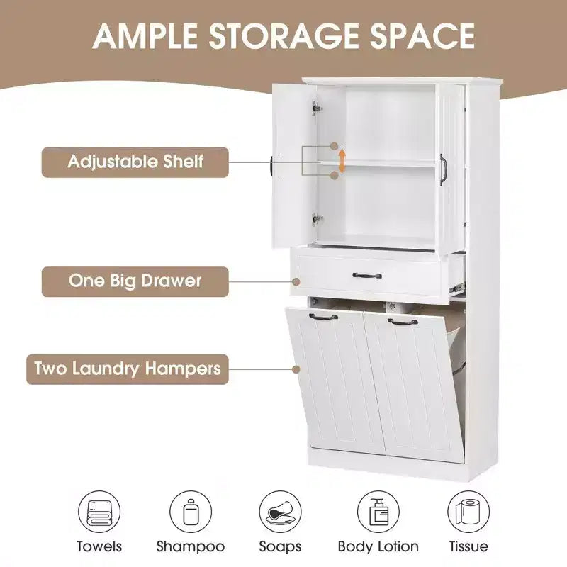 Armoire de Rangement Haute de Salle de Bain Double Meuble Autoportant de Rangement au Sol