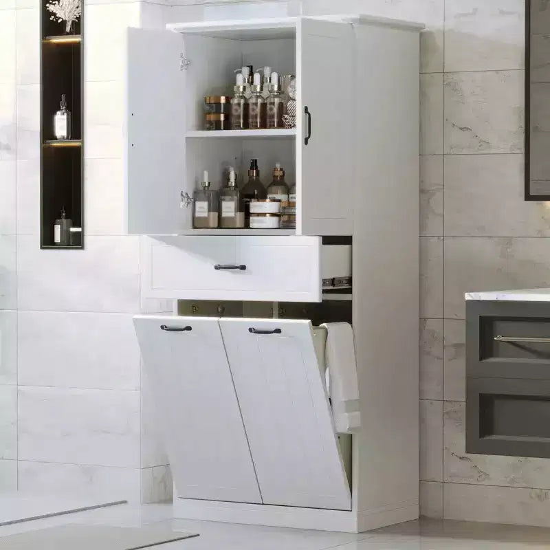 Armoire de Rangement Haute de Salle de Bain Double Meuble Autoportant de Rangement au Sol
