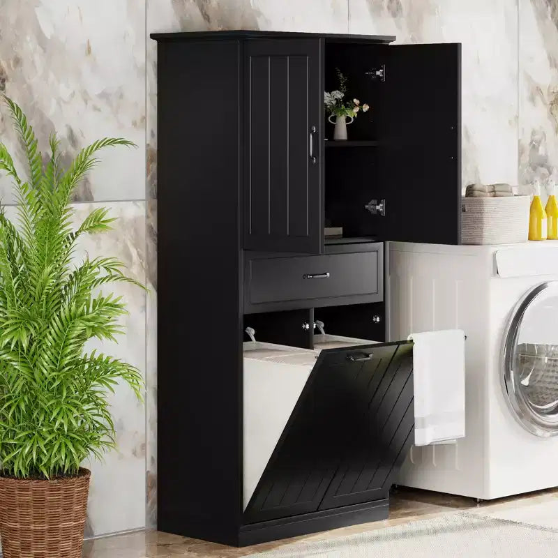 Armoire de Rangement Haute de Salle de Bain Double Meuble Autoportant de Rangement au Sol