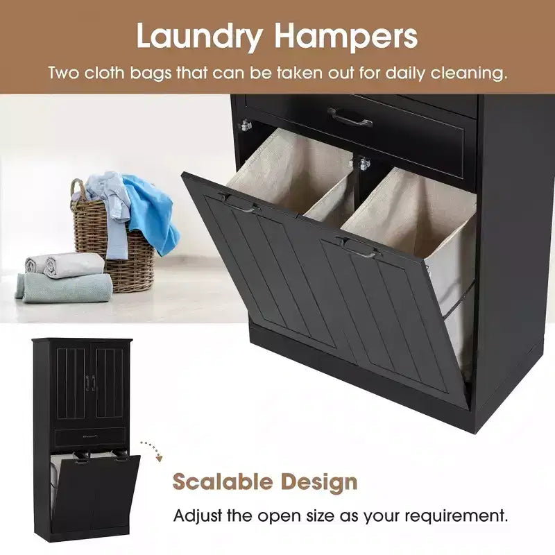 Armoire de Rangement Haute de Salle de Bain Double Meuble Autoportant de Rangement au Sol