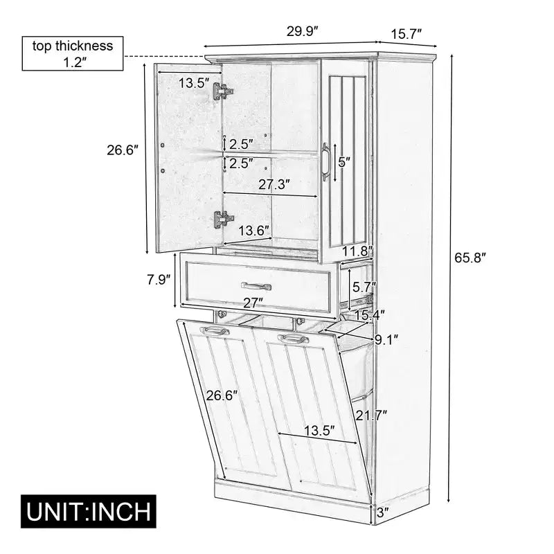 Armoire de Rangement Haute de Salle de Bain Double Meuble Autoportant de Rangement au Sol