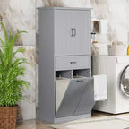 Armoire de Rangement Haute de Salle de Bain Double Meuble Autoportant de Rangement au Sol