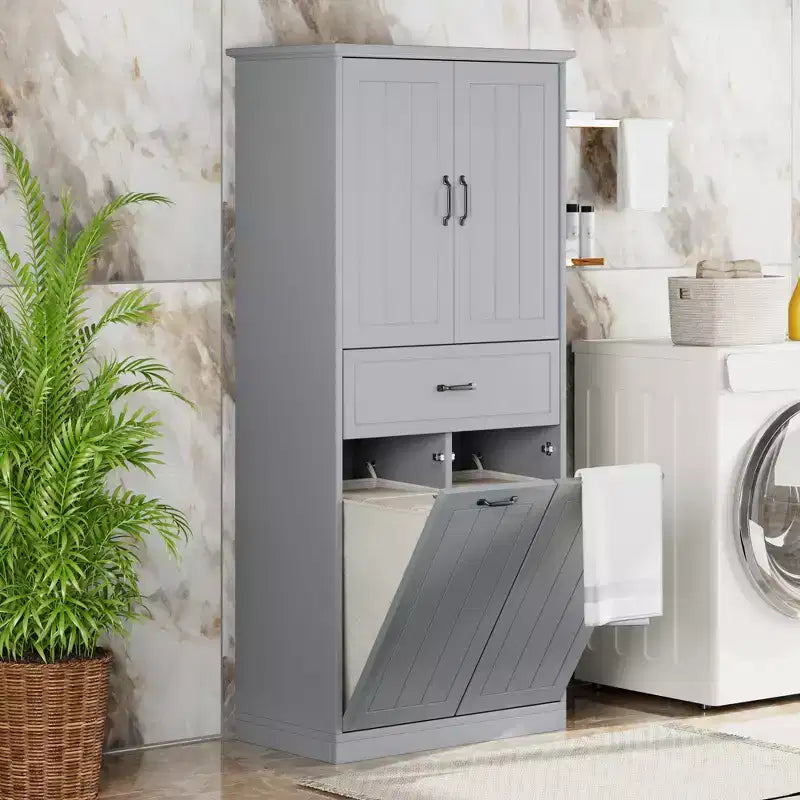 Armoire de Rangement Haute de Salle de Bain Double Meuble Autoportant de Rangement au Sol