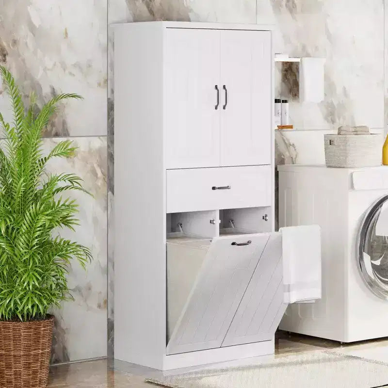 Armoire de Rangement Haute de Salle de Bain Double Meuble Autoportant de Rangement au Sol