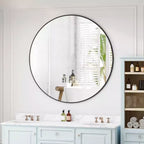 TUYOHW Round Bathroom Mirror Modern Metal Frame Vanity Mirror Wall Mirror with Anti-Fog Coating for Bathroom and Living Room Decor Black(5 sizes)