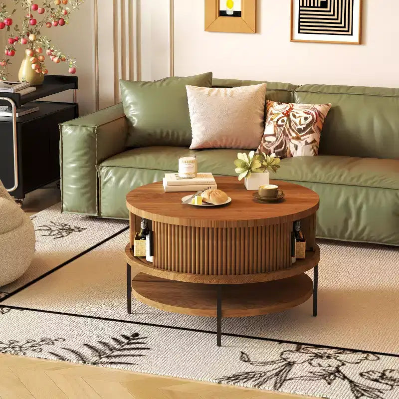 Table basse relevable ronde avec rangement intégré