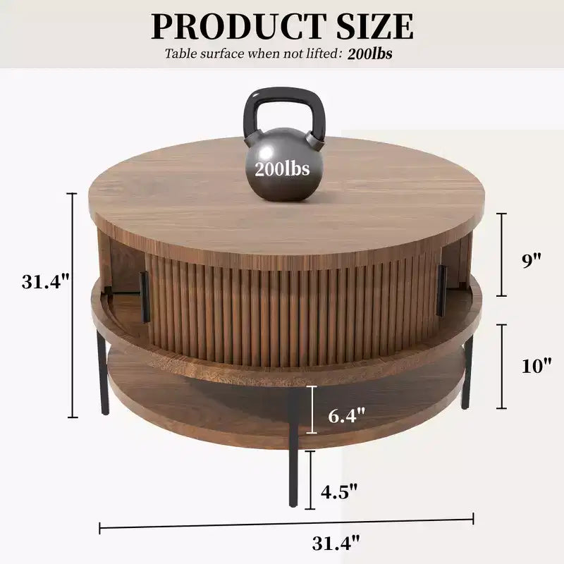 Table basse relevable ronde avec rangement intégré