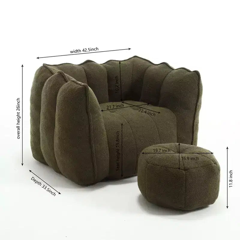 Pouf Géant avec Ottoman Fauteuil Carré Moderne en Chenille