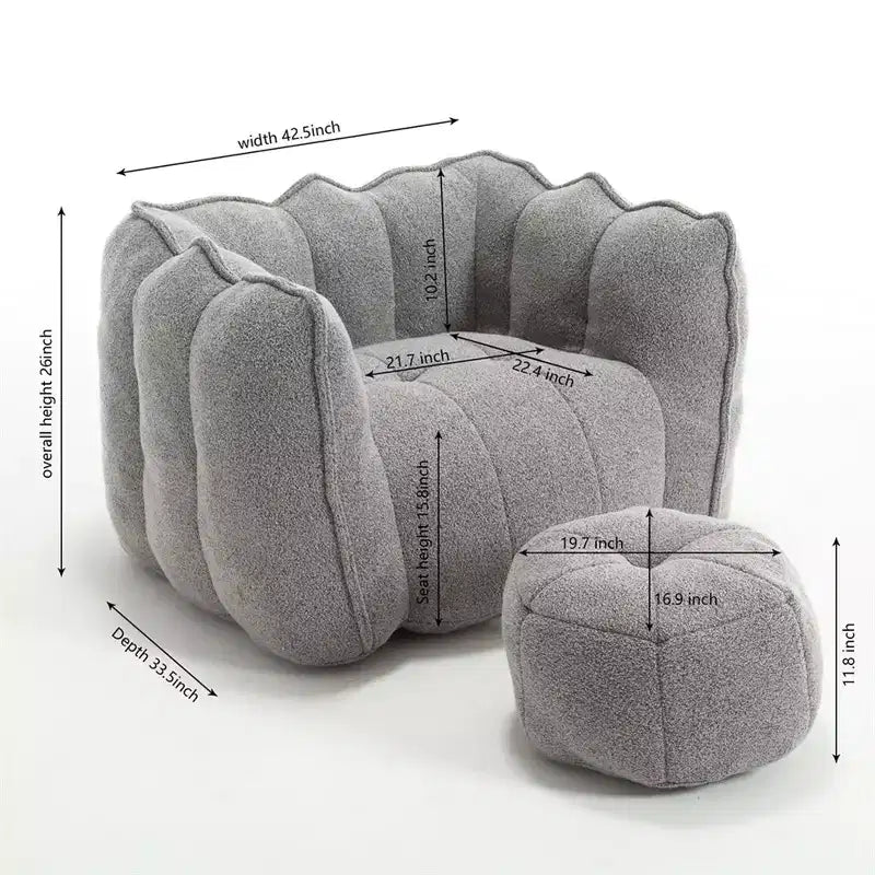 Pouf Géant avec Ottoman Fauteuil Carré Moderne en Chenille