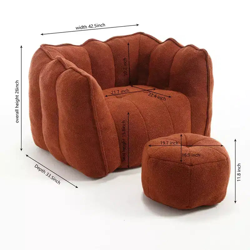 Pouf Géant avec Ottoman Fauteuil Carré Moderne en Chenille