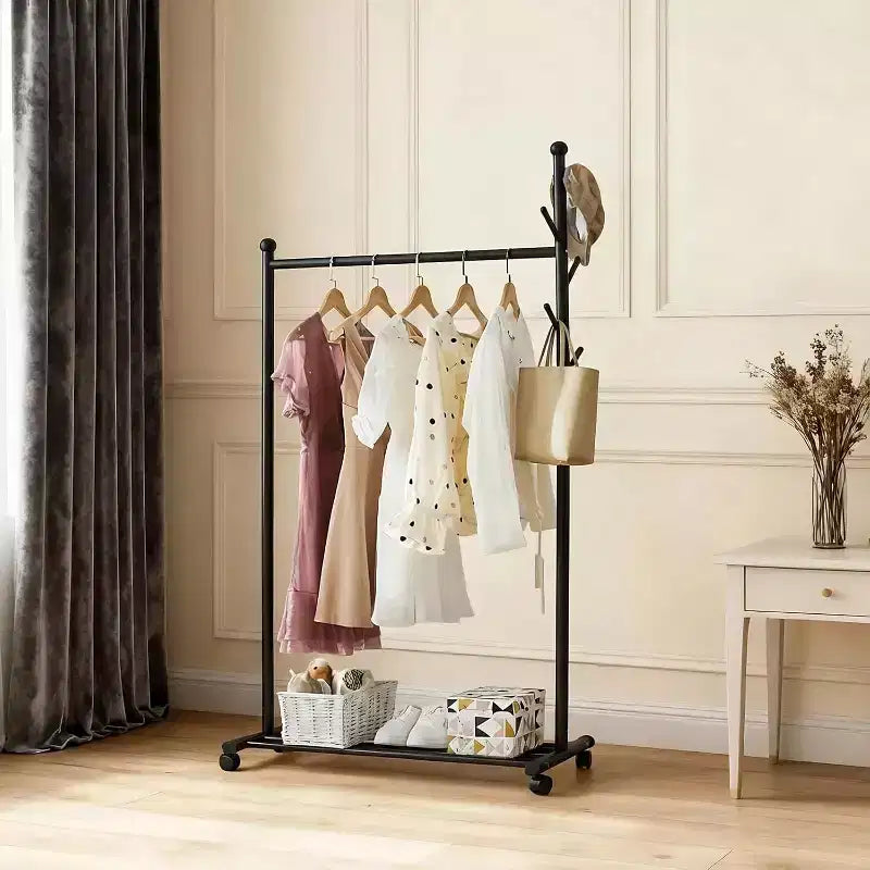 Metal Coat Rack with Wheels Rolling Closet Rack with Wheels Coat Rack Freestanding for Corner Bedroom Hallway Entryway Living Room