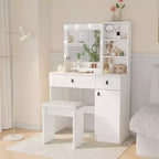 Okak Elegent Vanity Desk with 3-Mode Adjustable Mirror Makeup Vanity with Large Drawers & Three Level Shelves Vanity Table for Bedroom White