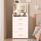 Okak 3-IN-1 Makeup Vanity with Flip-Top Mirror Compact Vanity with 3 Drawers and Padding Stool Vanity Table for Bedroom Living Room White