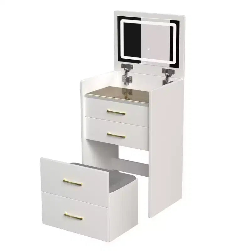Coiffeuse avec miroir relevable Coiffeuse compacte Tabouret rembourré Coiffeuse
