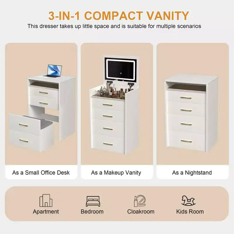 Coiffeuse avec miroir relevable Coiffeuse compacte Tabouret rembourré Coiffeuse