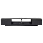 Meuble TV LED avec portes en verre, console multimédia en bois avec portes d'armoire cintrées