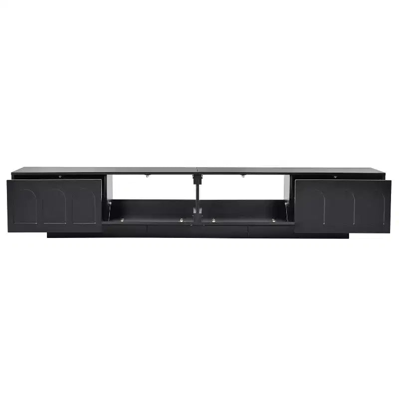 Meuble TV LED avec portes en verre, console multimédia en bois avec portes d'armoire cintrées