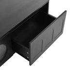 Meuble TV LED avec portes en verre, console multimédia en bois avec portes d'armoire cintrées