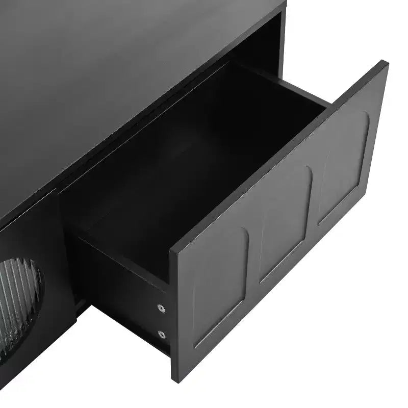Meuble TV LED avec portes en verre, console multimédia en bois avec portes d'armoire cintrées
