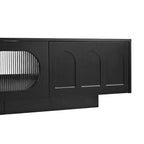 Meuble TV LED avec portes en verre, console multimédia en bois avec portes d'armoire cintrées