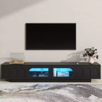Meuble TV LED avec portes en verre, console multimédia en bois avec portes d'armoire cintrées