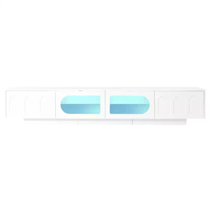 Meuble TV LED avec portes en verre, console multimédia en bois avec portes d'armoire cintrées